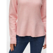 Vero Moda Damen-Strickpullover in Rosa, Rundhalsausschnitt, langärmelig, aus Polyester, mit Rippbündchen und ausgefranstem Saum