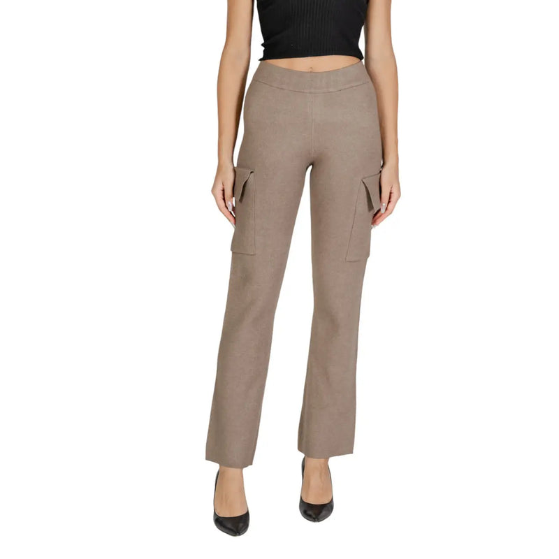 Vila beige viscose blend high-waist flared trousers with side pockets