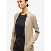 Beigefarbene Strickjacke von Vila mit gerippten Bündchen, Taschen und aus Viskosemischgewebe für Damen
