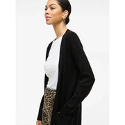Schwarzer Damen-Cardigan von Vila mit weicher Rippstruktur, Vordertaschen, Viskosemischung, zum Unterkleiden für den Alltag