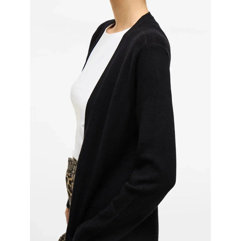 Schwarzer Damen-Cardigan von Vila aus Viskosemischung mit weicher Strickstruktur, langen Ärmeln und offenem Vorderteil