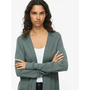 Grüne Strickstrickjacke von Vila für Damen mit Rippbündchen, V-Ausschnitt, Viskosemischung, lange Herbstjacke