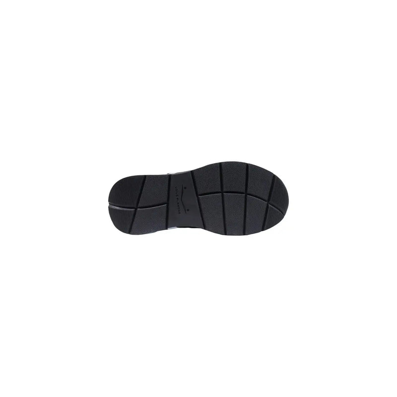 Schwarze Gummisohle mit strukturiertem Gitterprofil an der Rückseite der schwarzen Wildleder-Sneaker von Voile Blanche für Damen