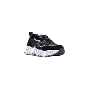Voile blanche Damen-Sneaker aus schwarzem Wildleder mit klobiger Sohle und auffälligem blanche-Schriftzug auf der Rückseite