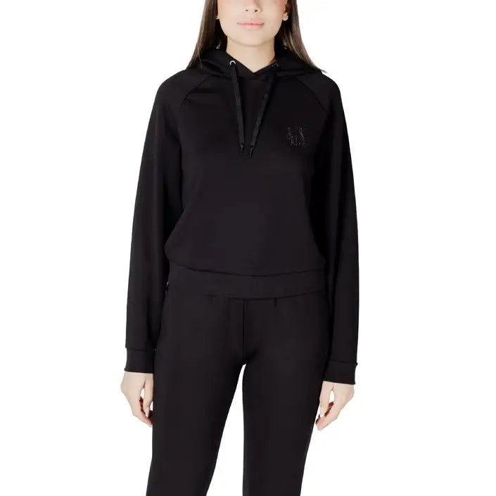 Black hooded sweatshirt and leggings set displayed with a White Hooded Sweatshirt and Leggings Set model