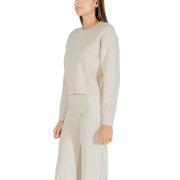 Weißer, langärmeliger Strickpullover mit Rundhalsausschnitt für Damen aus cremefarbenem Rippstrick mit kurzem Schnitt top Stil