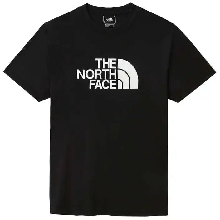 Black T-Shirt with White The North Face Logo displayed on a White Short Sleeved T Shirt