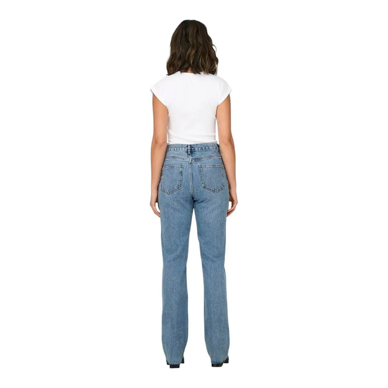 Light-wash denim high-rise flare jeans for women made of 100% cotton with a classic five-pocket design