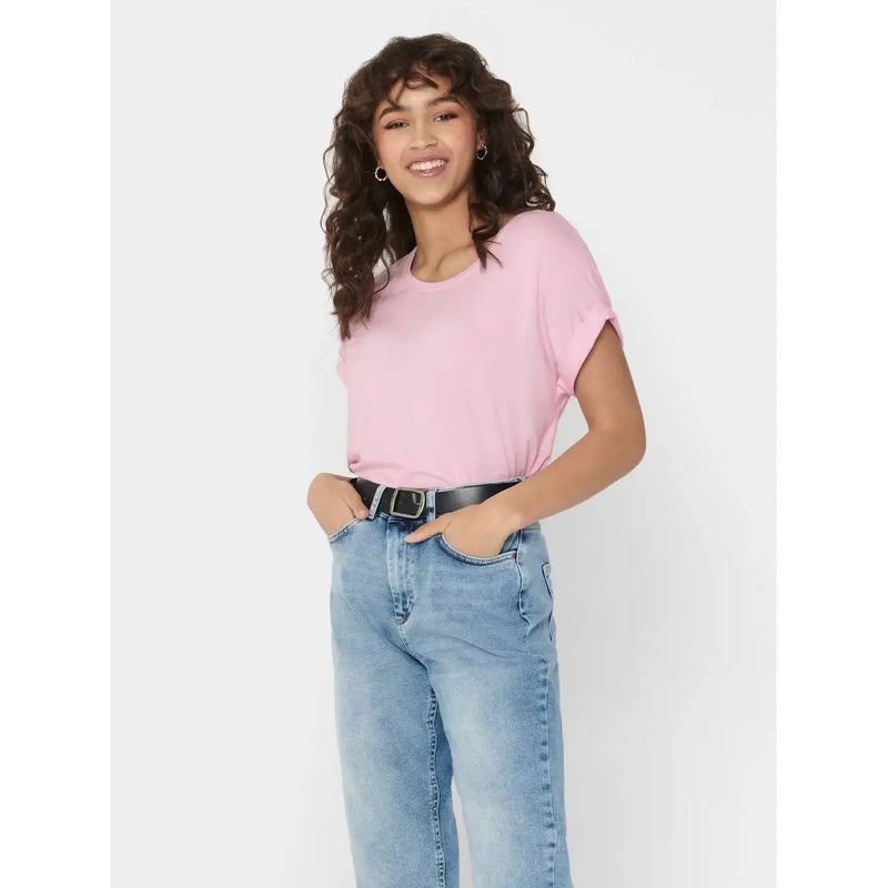 Rosa Damen-Kurzarmshirt aus Viskosemischung t-shirt mit Rundhalsausschnitt und lockerer Passform für lässige Kleidung